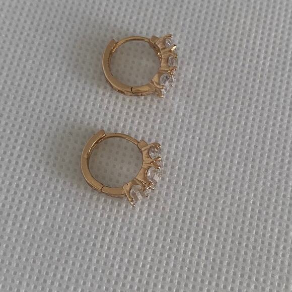 Gold Tone Huggie Hoop Earrings Baguette CZ Crystals Retro Style Hypoallergenic - Picture 8 of 17